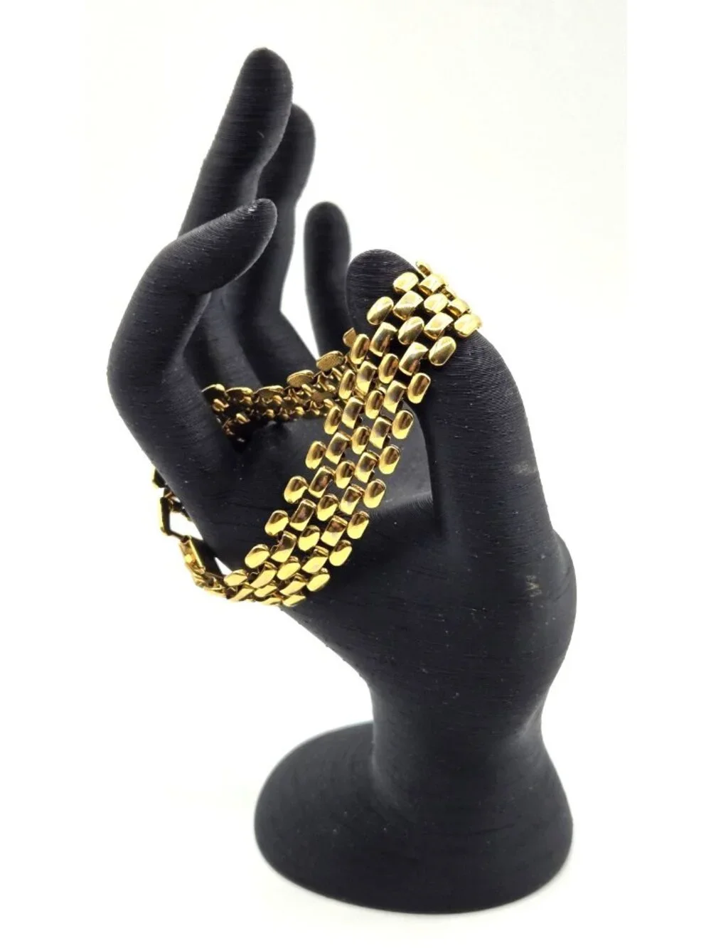 Napier Panther Link Gold Tone Mesh Bracelet Fold Over Clasp 5 Rows Vintage